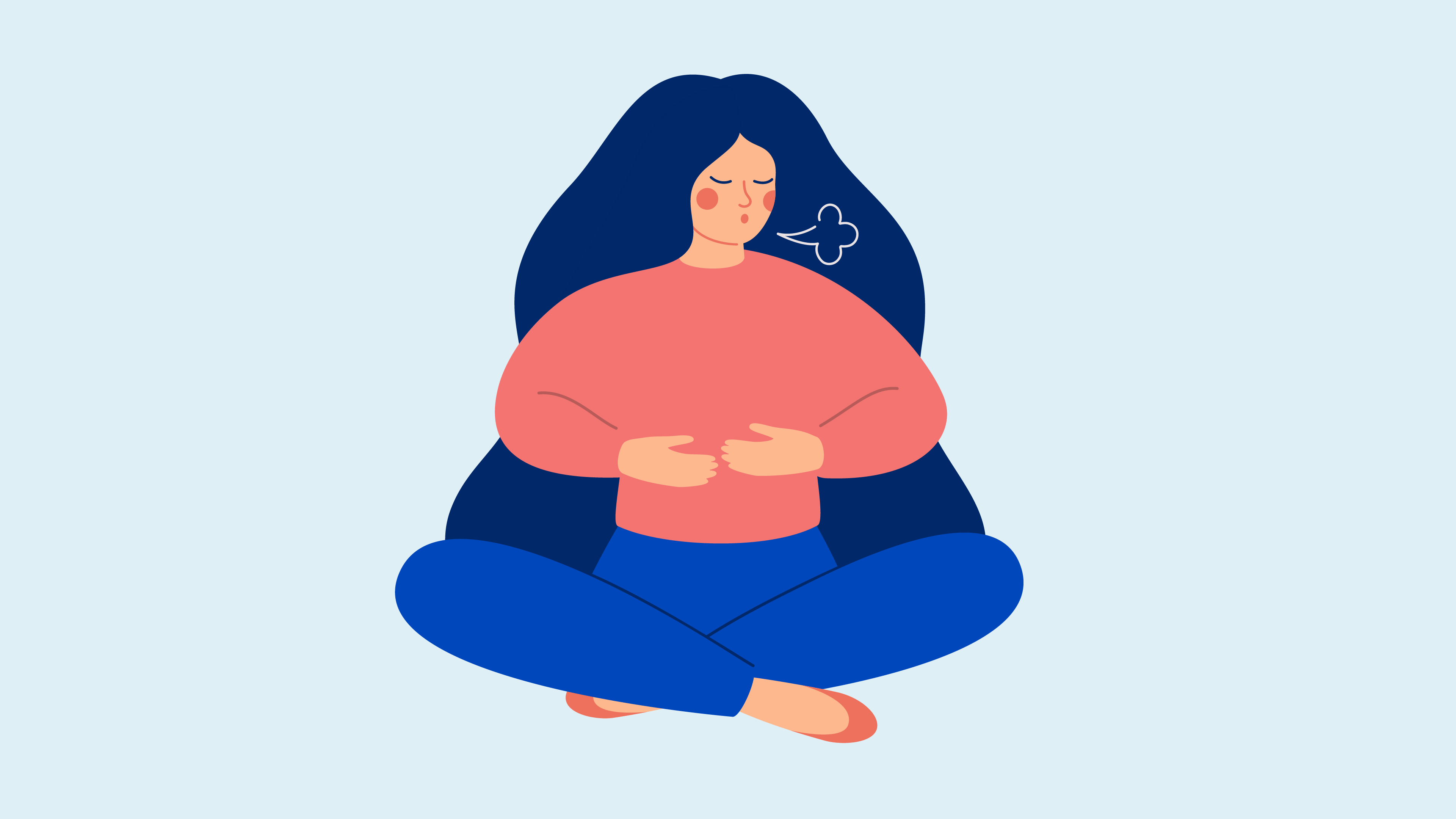 A simple illustration of a women doing breathing exercises