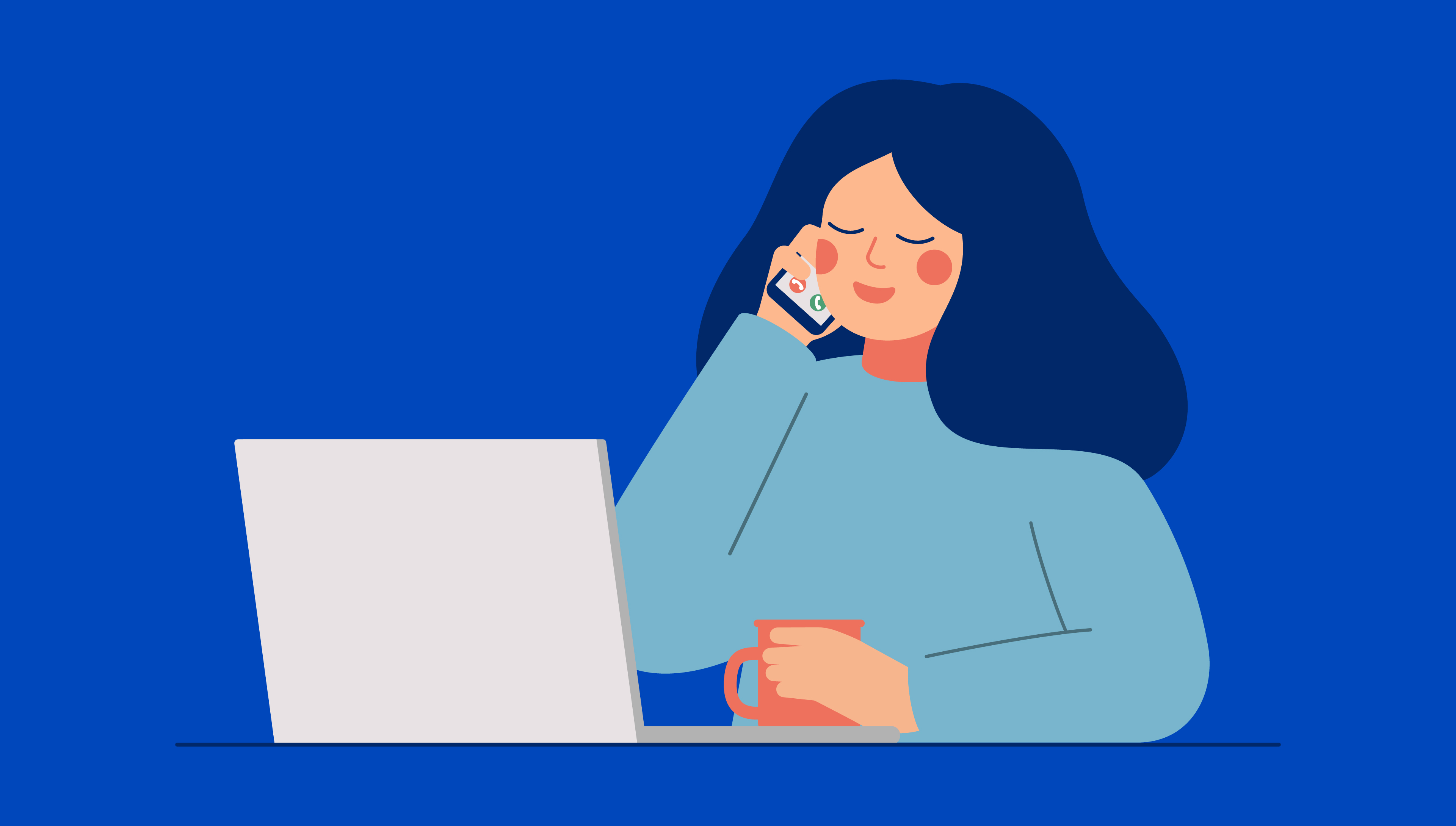 A simple illustration of a woman speaking to a helpline
