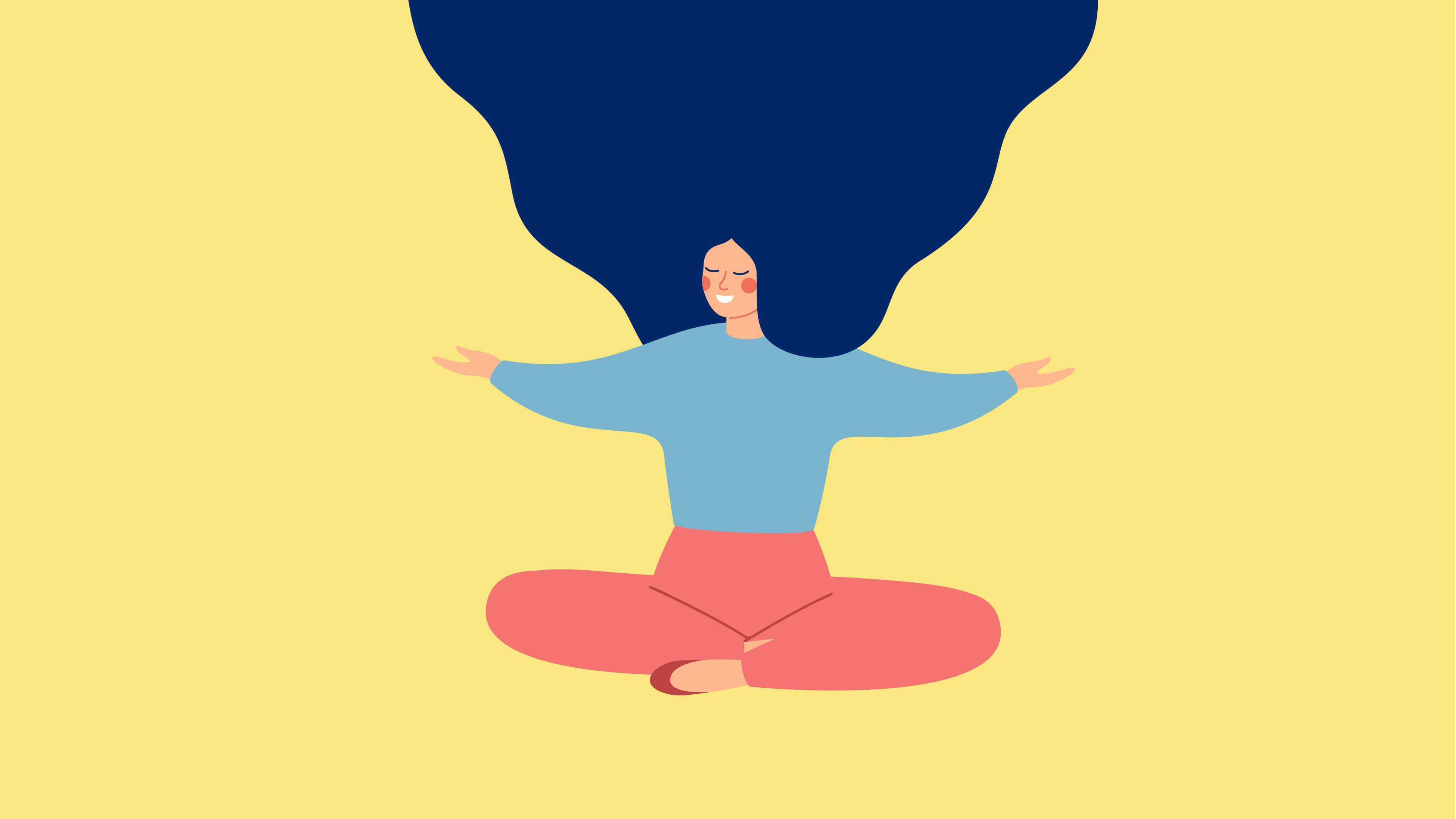 A simple illustration of a women sitting in a yoga position, symbolising wellness