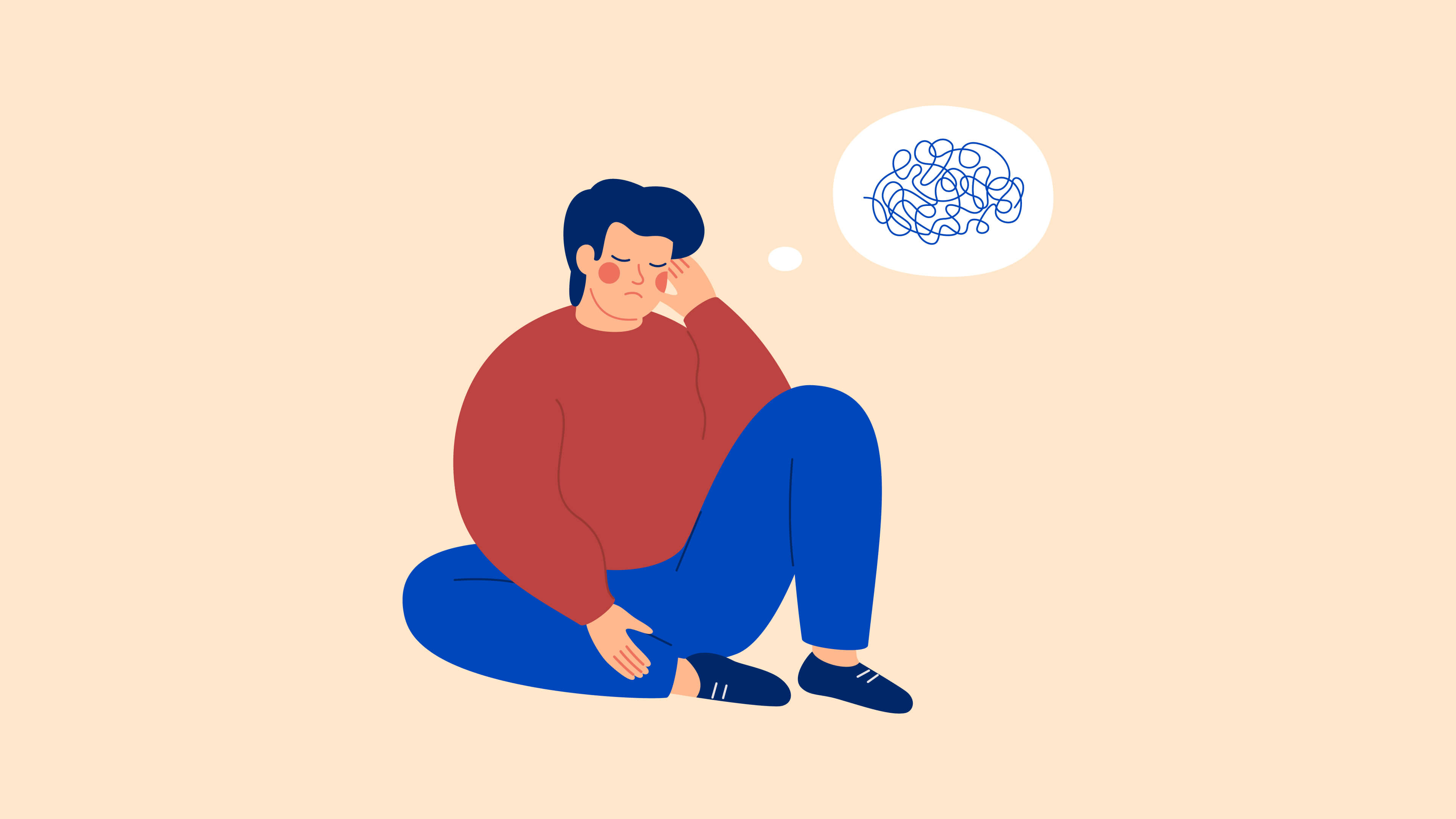 A simple illustration of a man sitting thinking 