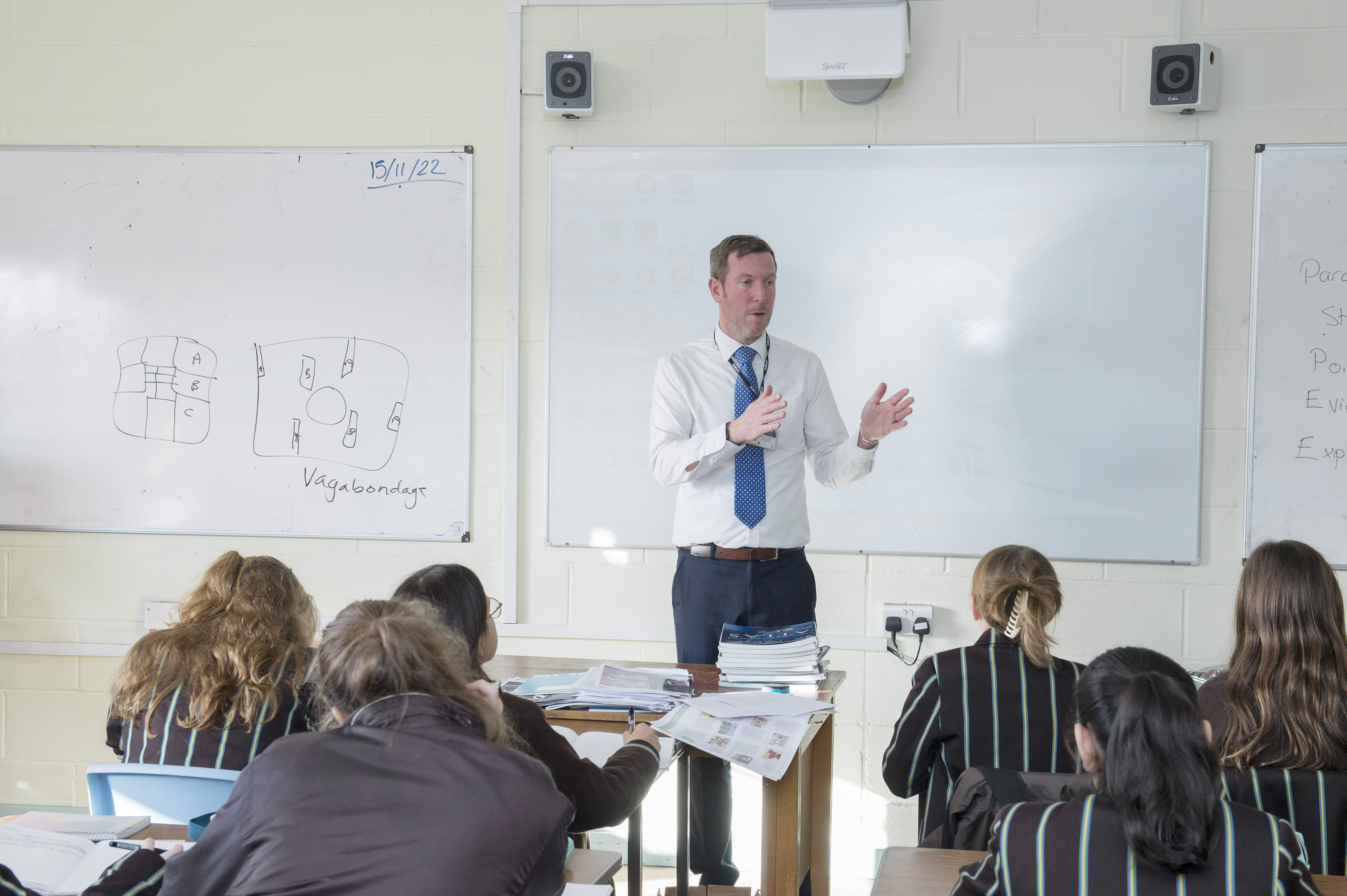 History teacher at front of classroom