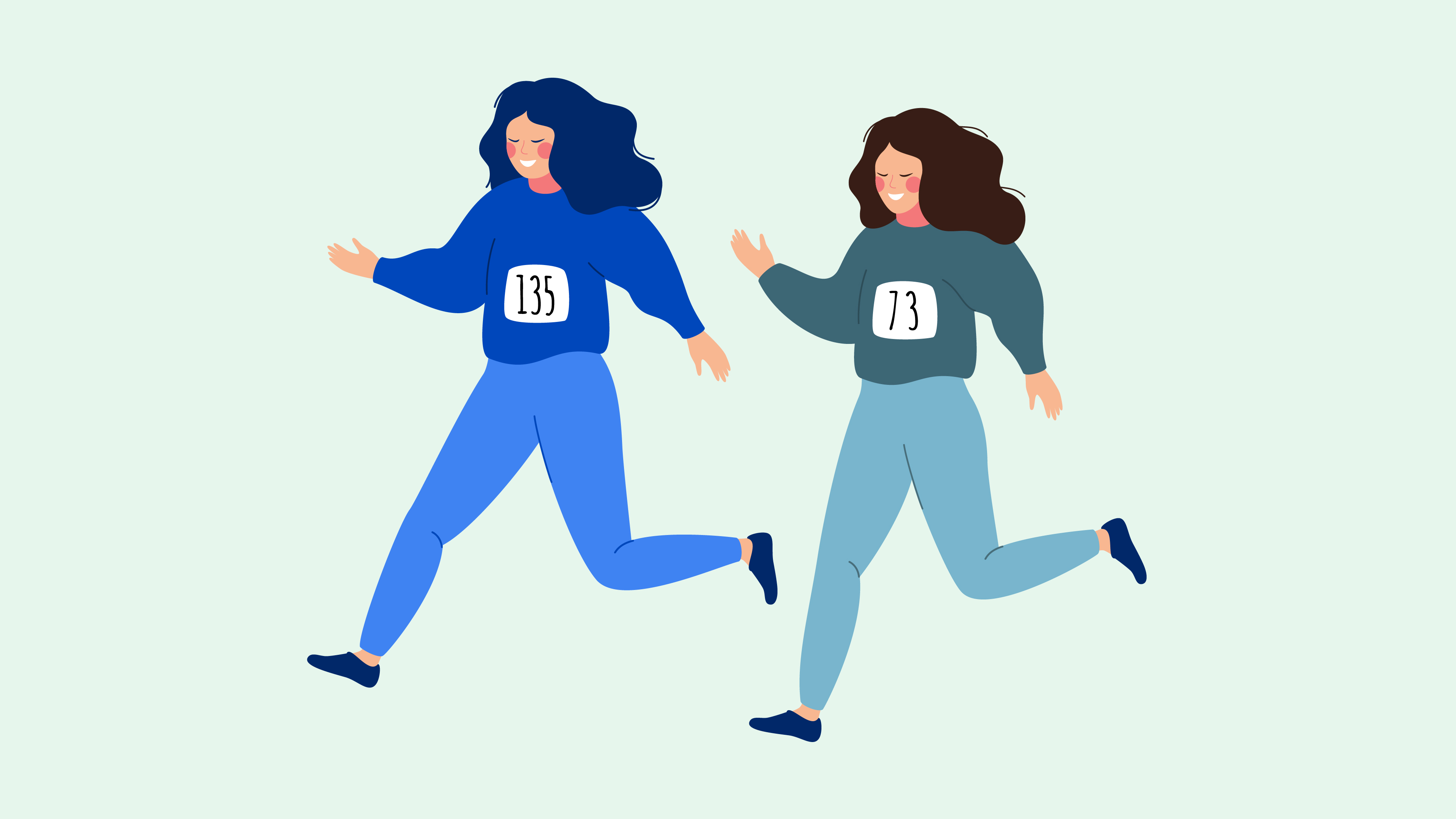 A simple illustration of two women running representing fundraising events 