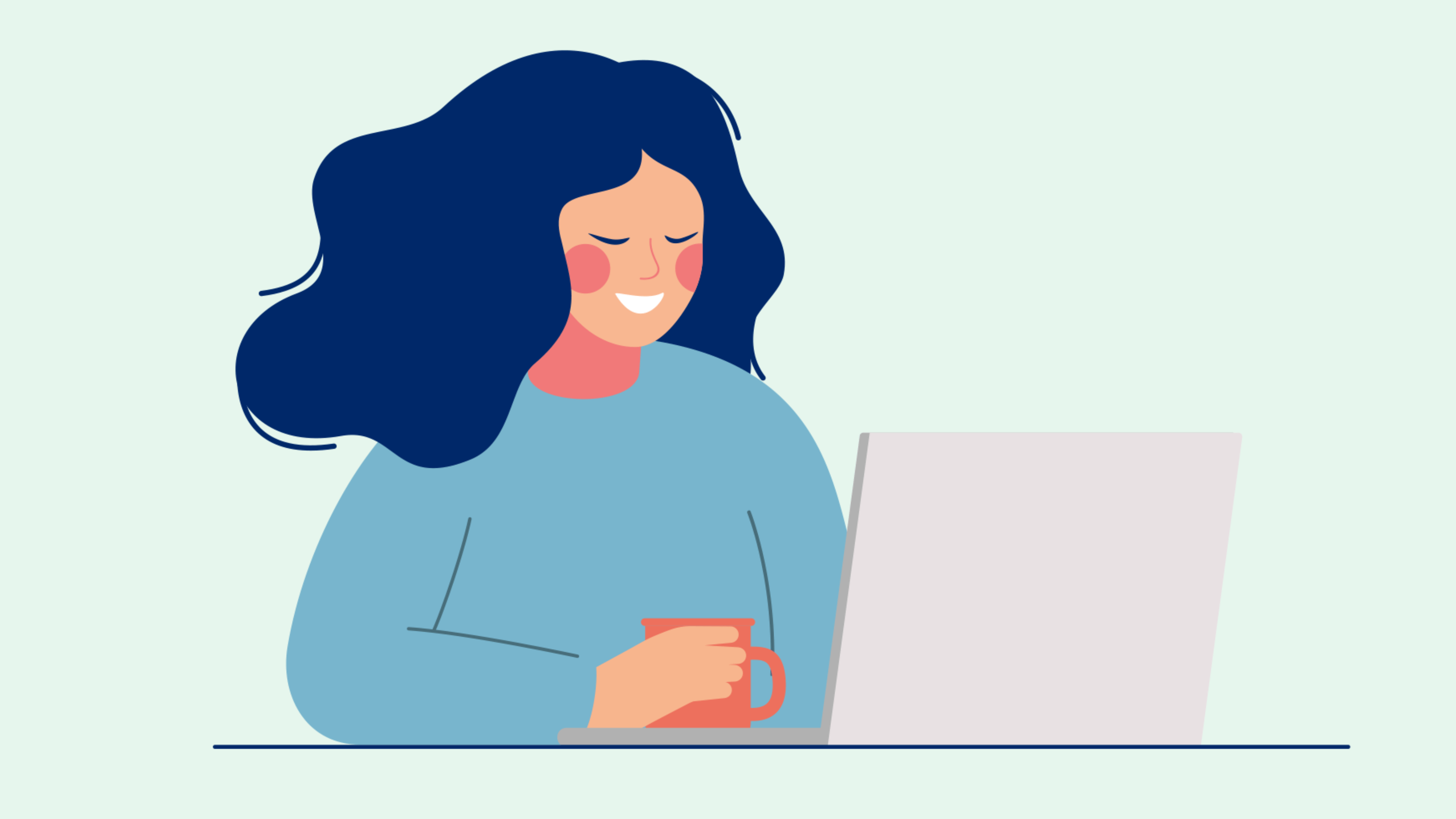 A simple illustration of a woman looking at a laptop receiving emails