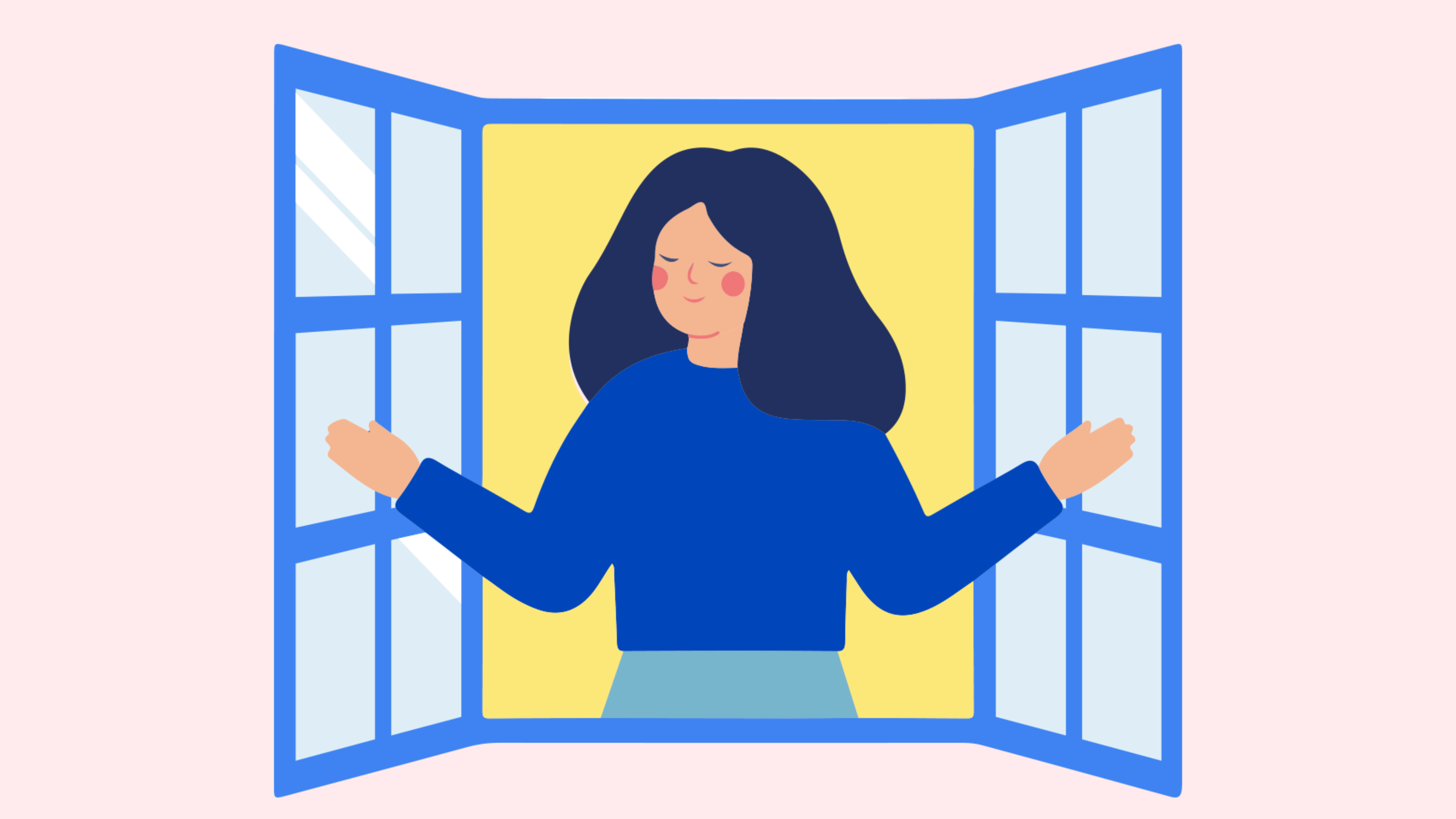 An illustration of a woman looking out of a window
