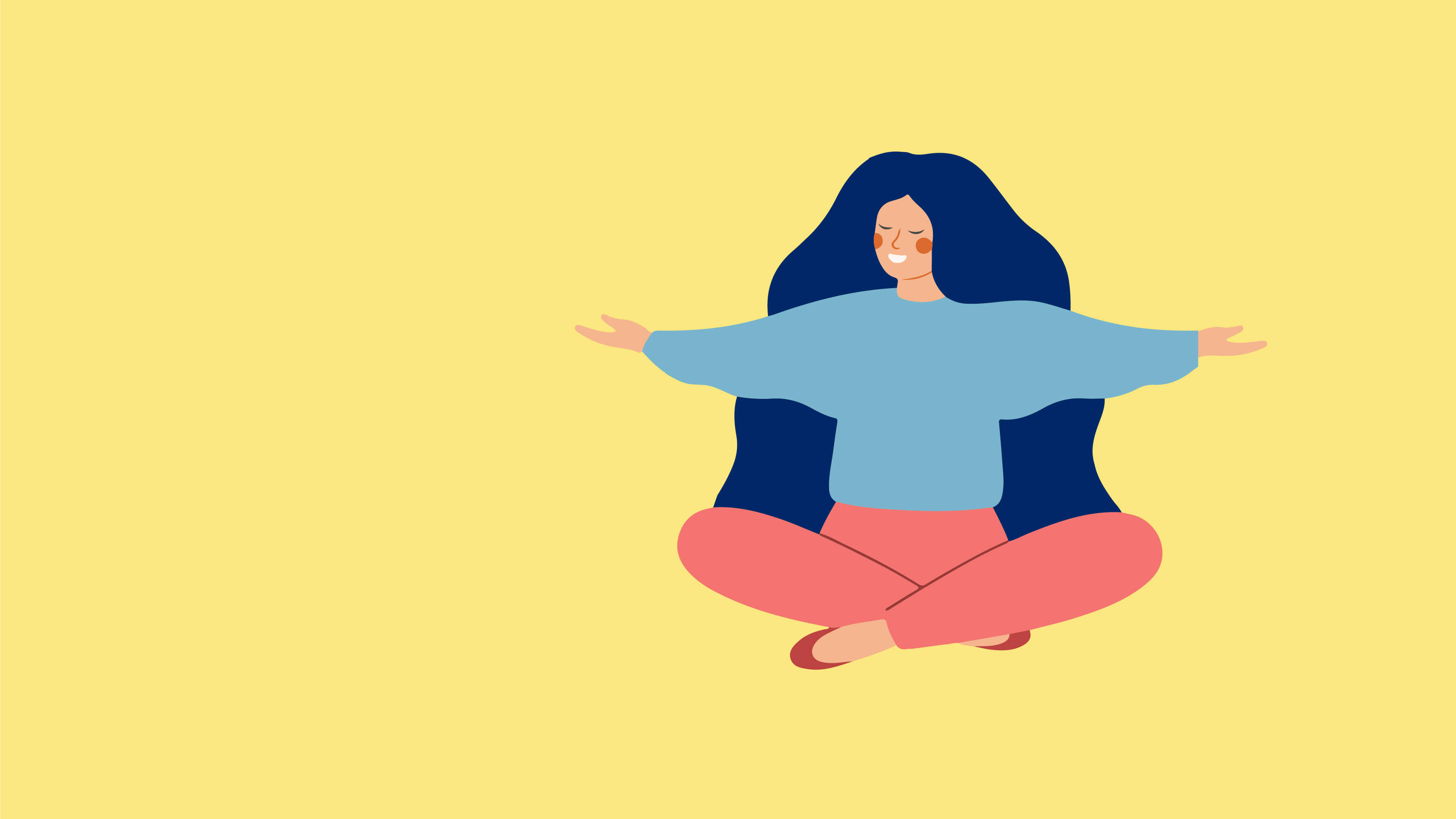 A simple illustration of a women sitting in a yoga position, symbolising wellness