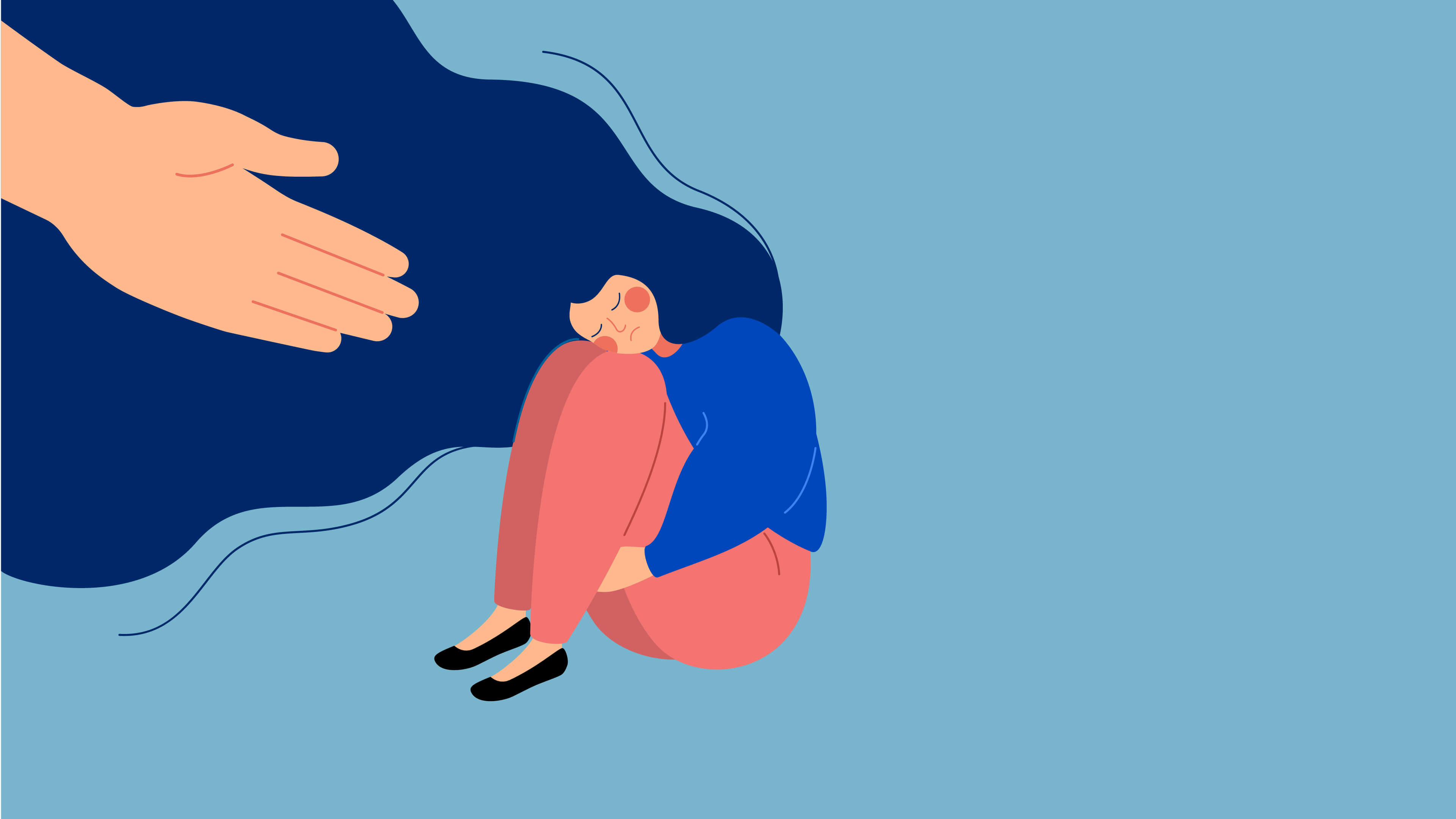 An illustration of a woman looking sad - bereavement grief loss