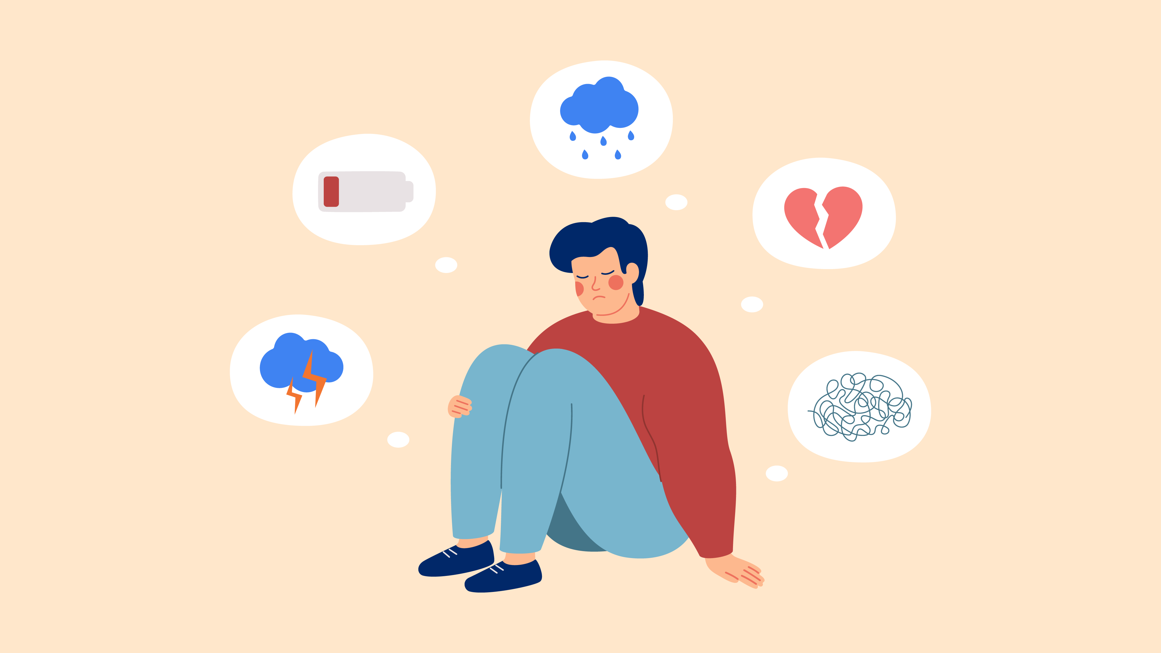 An illustration of a man sitting feeling depressed