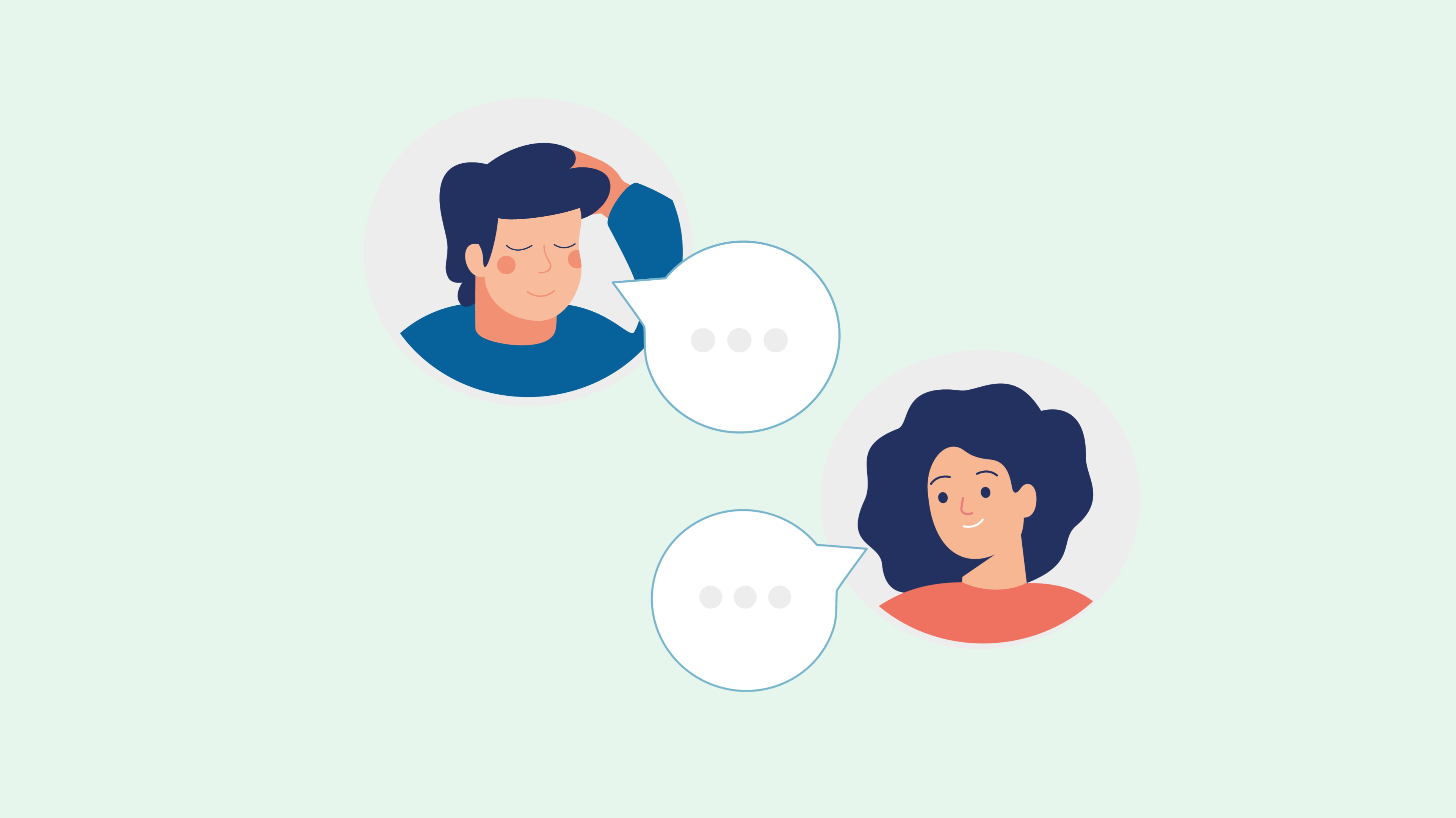 An illustration of a man and woman with speech bubbles 