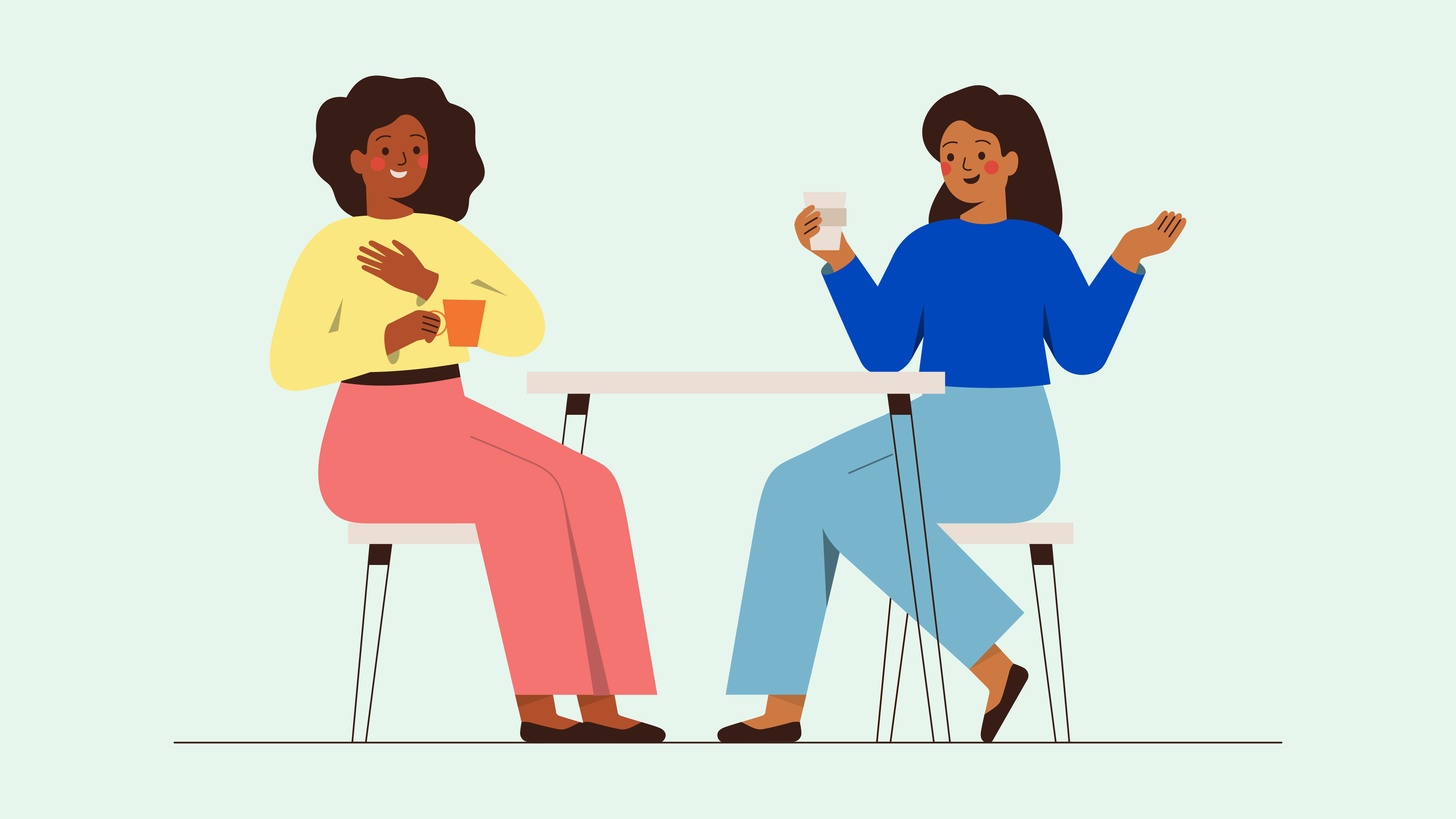 An illustration of two colleagues chatting 