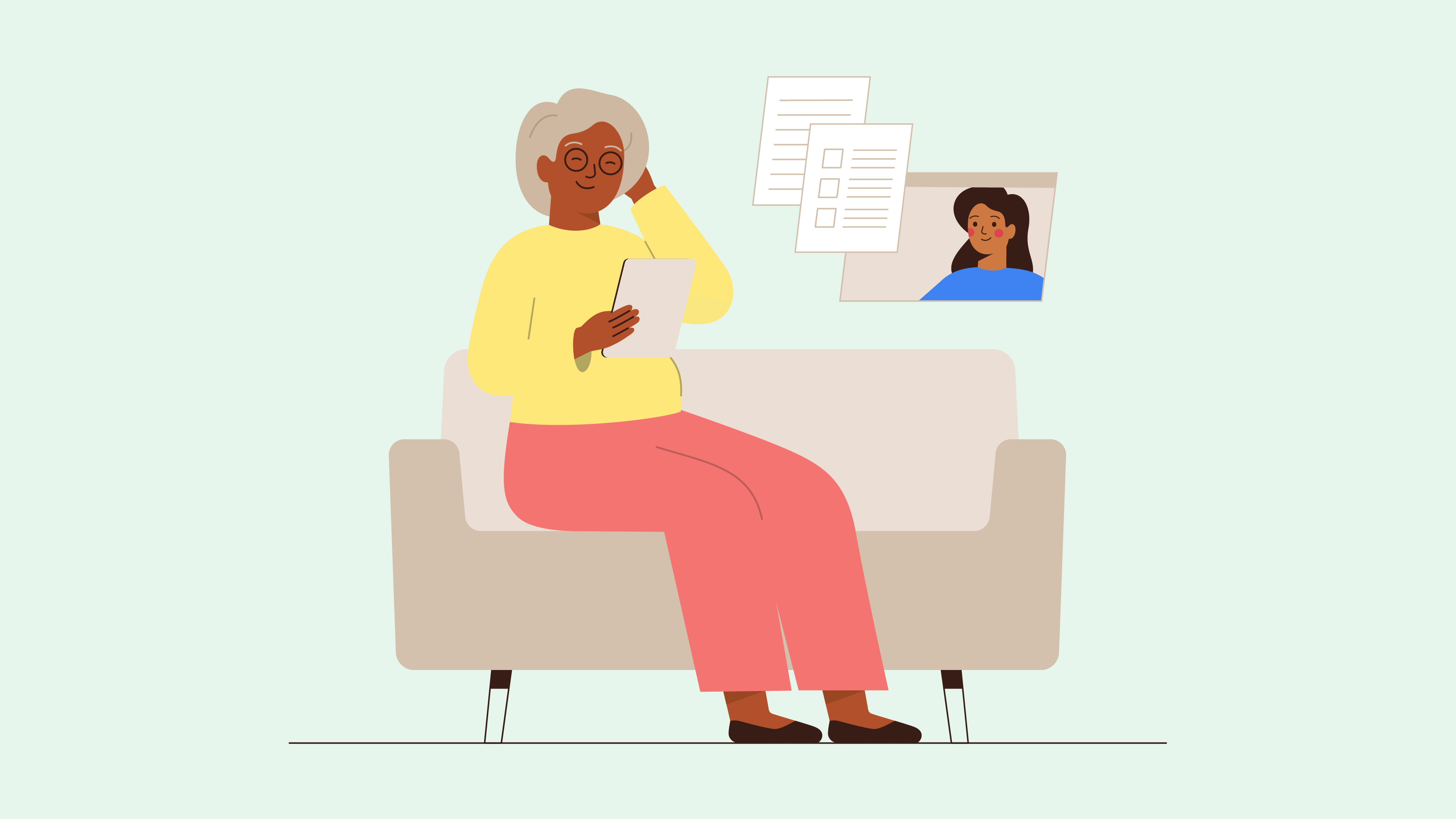 Older woman chatting online 