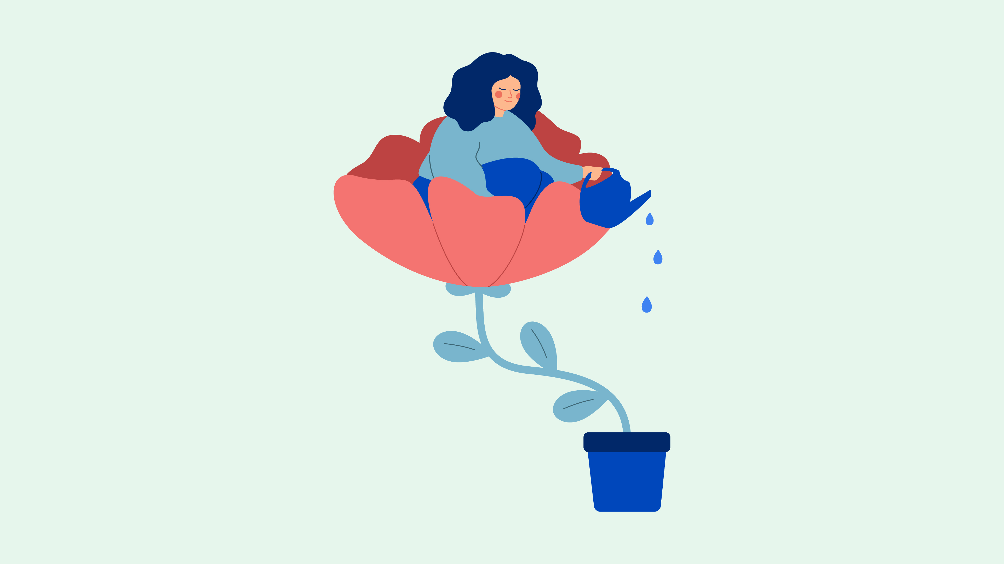 A simple illustration of a woman watering a plant
