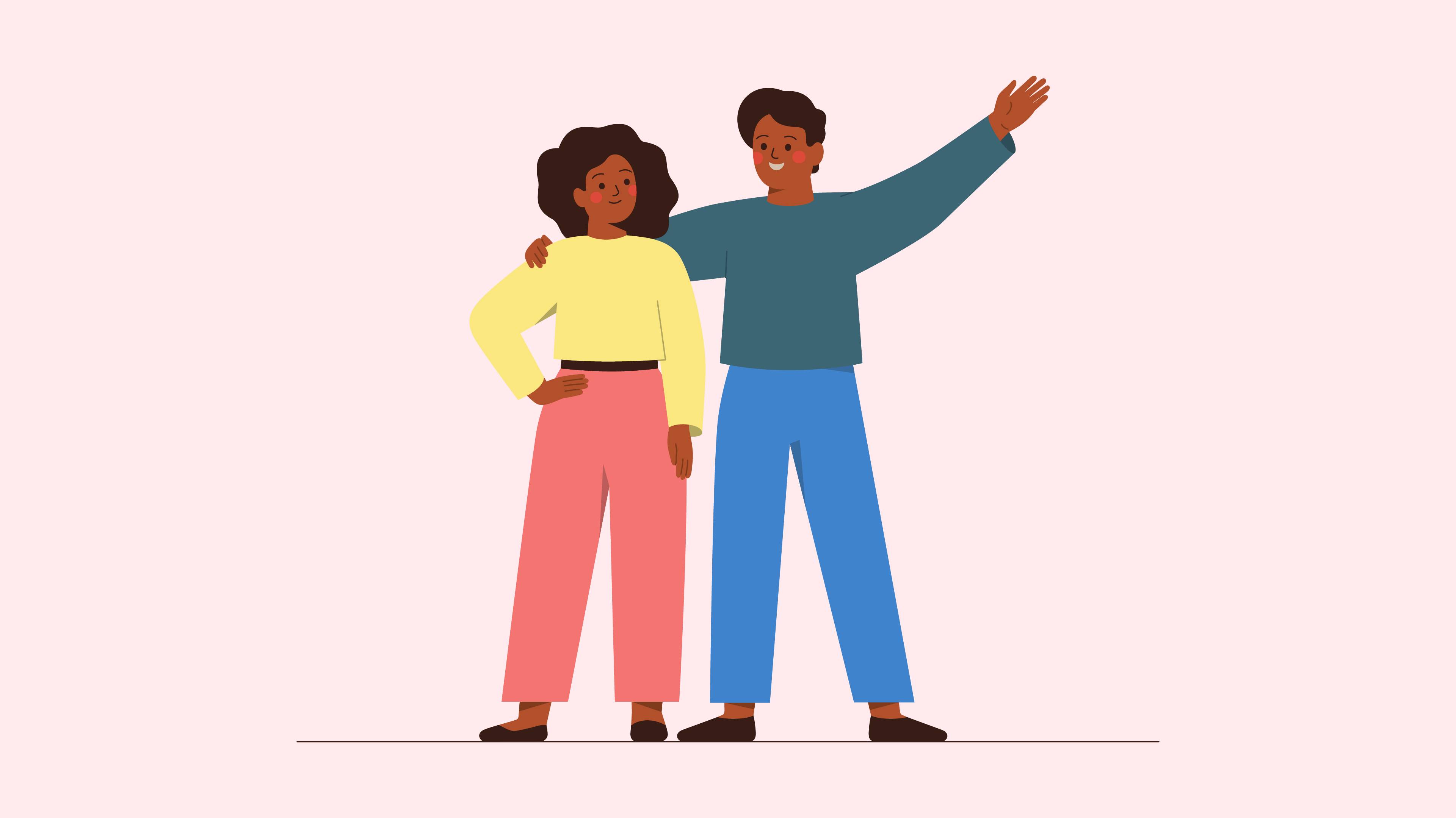 A man and woman standing and smiling at each other. 