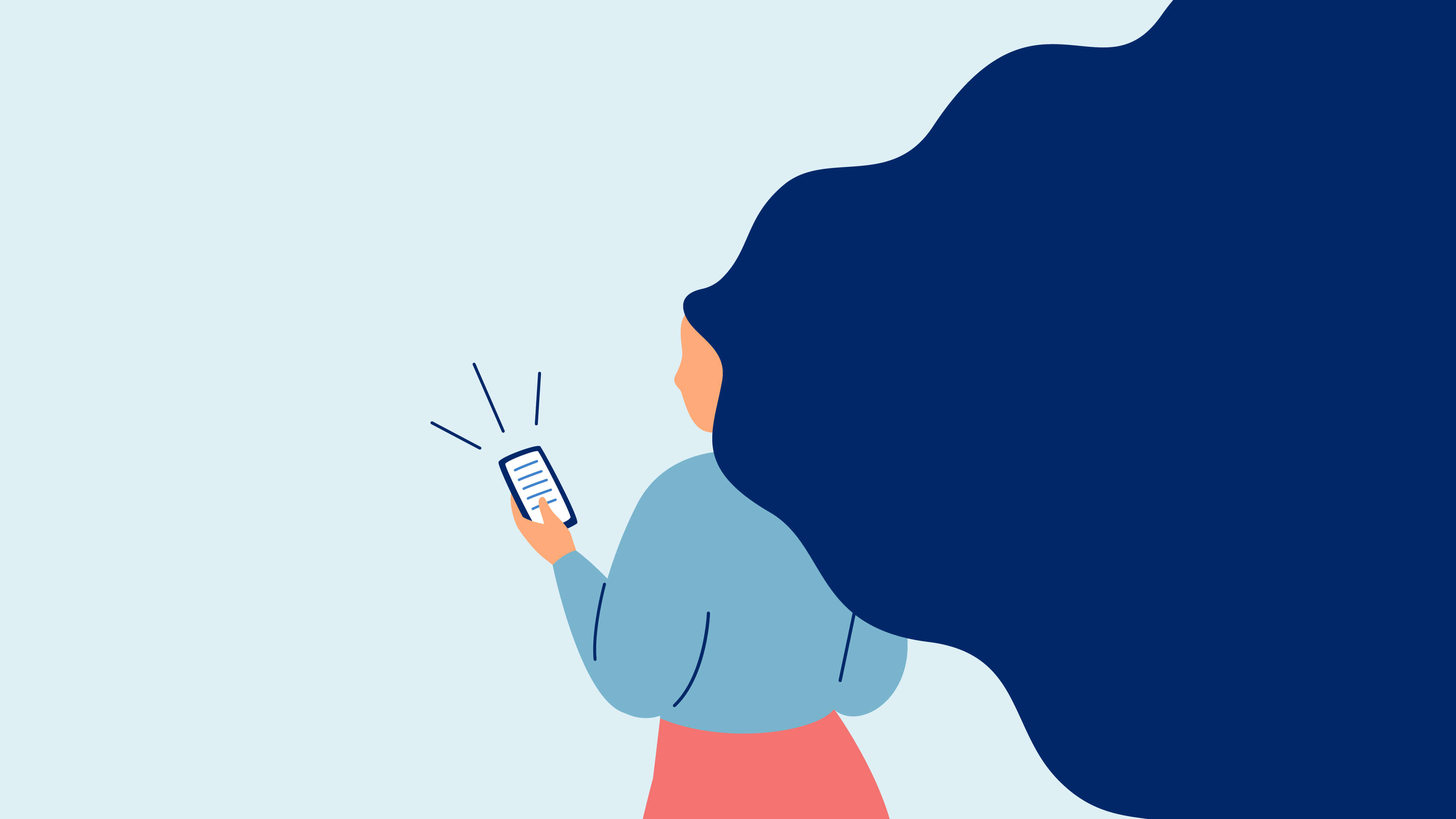 An illustration of a woman looking at her phone 
