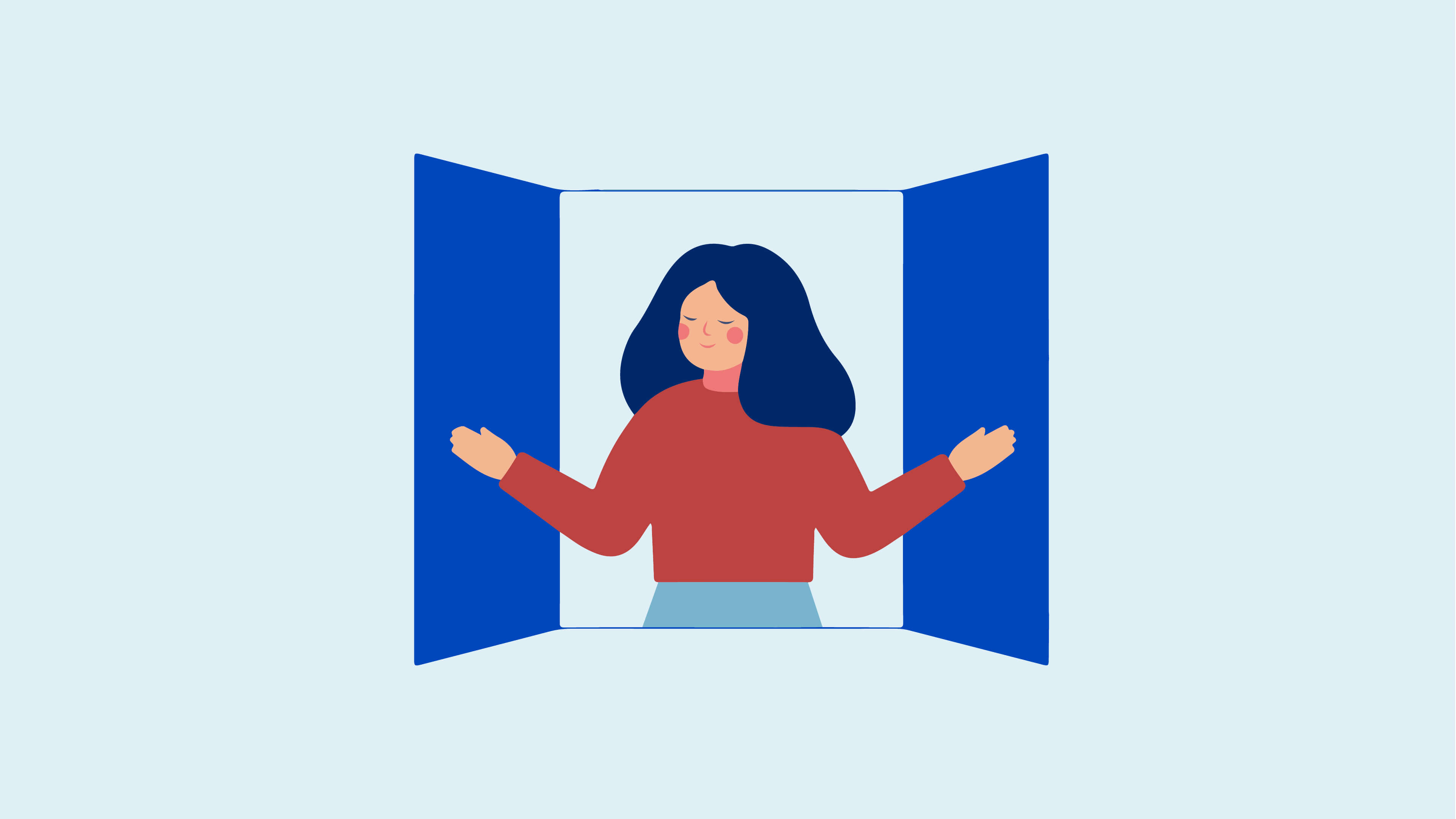 An illustration of a woman looking out of a window