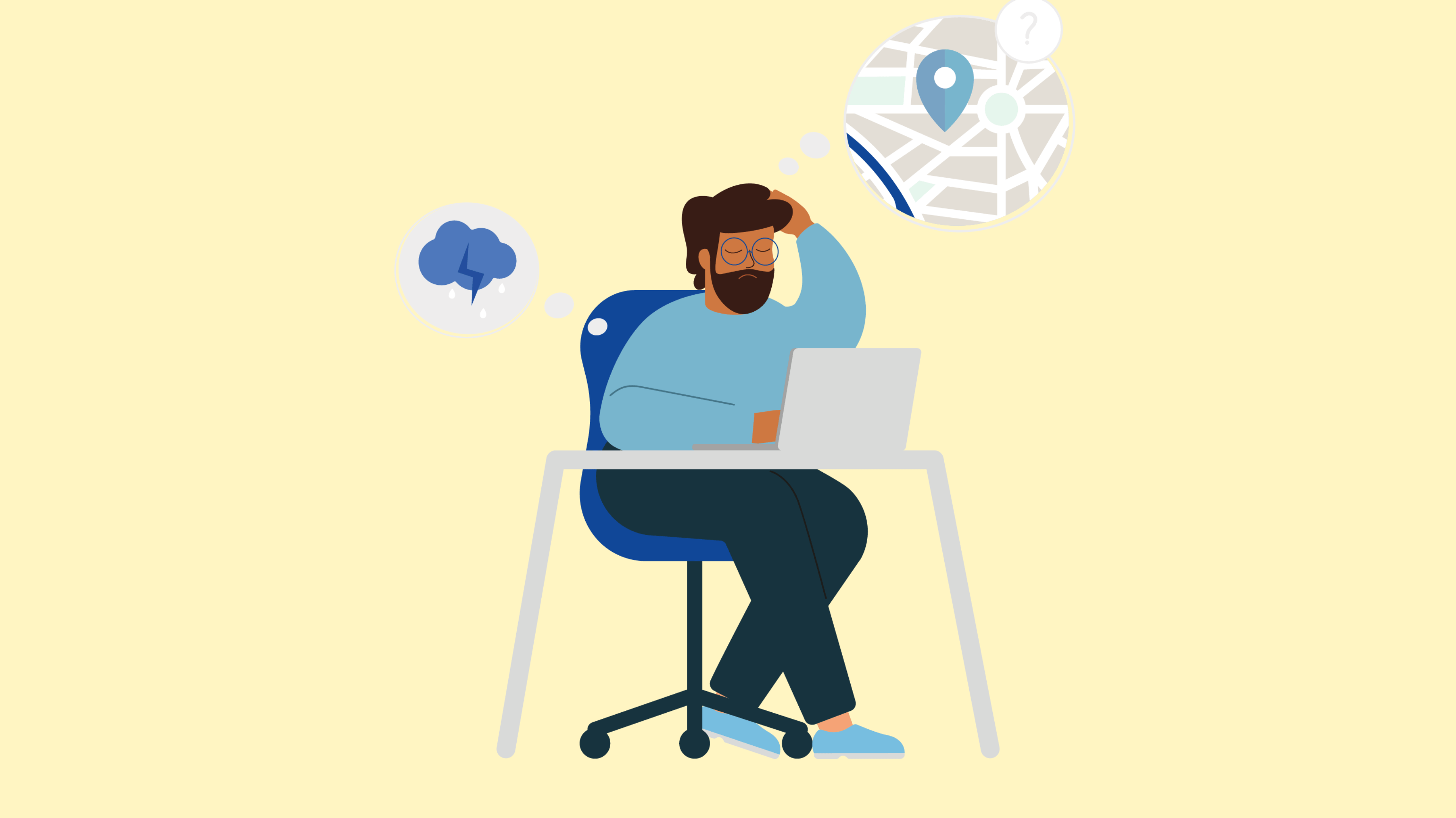 A man at a desk thinking 