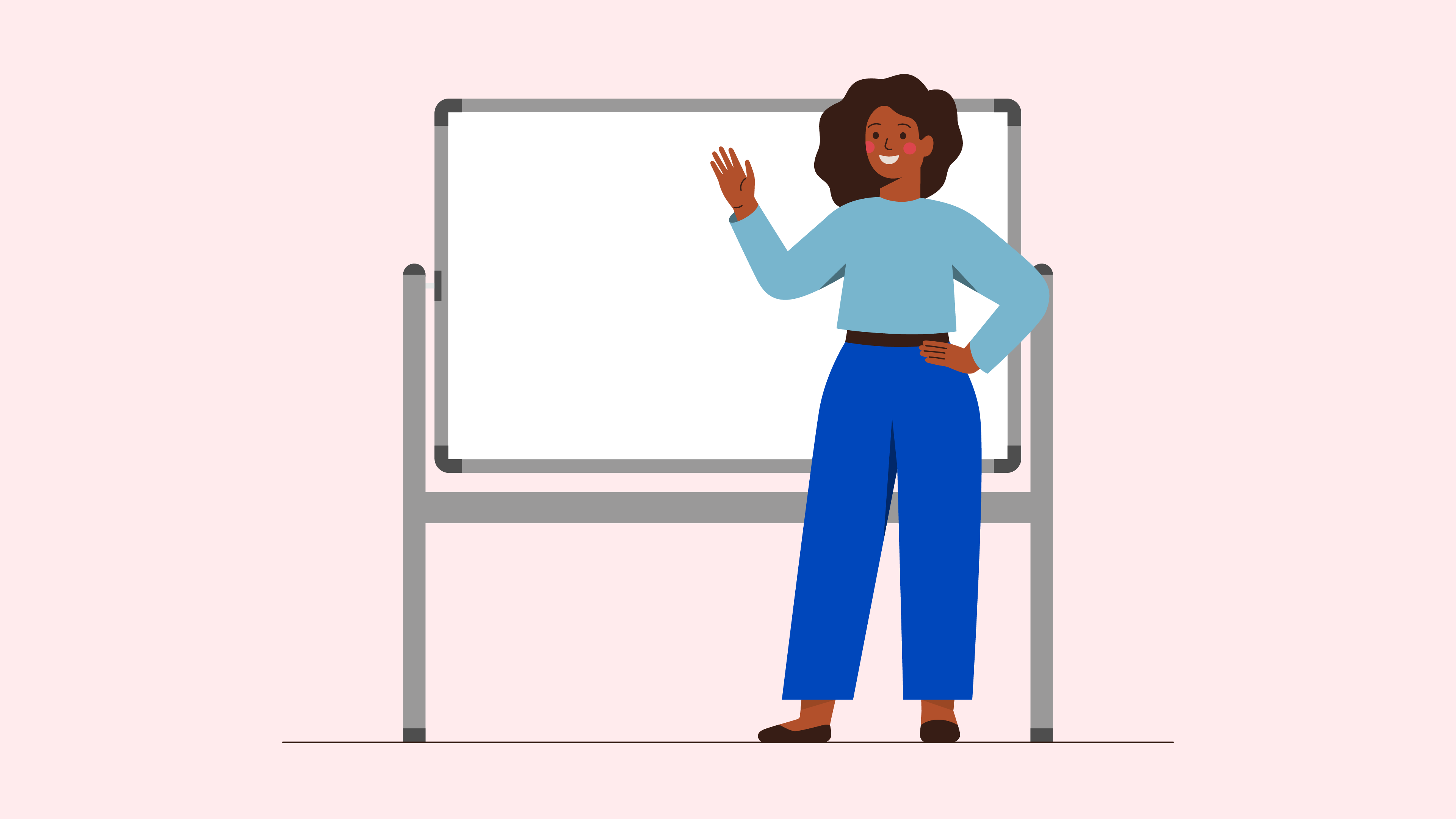 An illustration of woman presenting with whiteboard