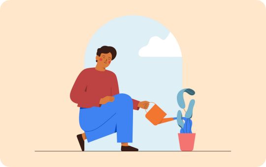 An illustration of a man and a woman talking 