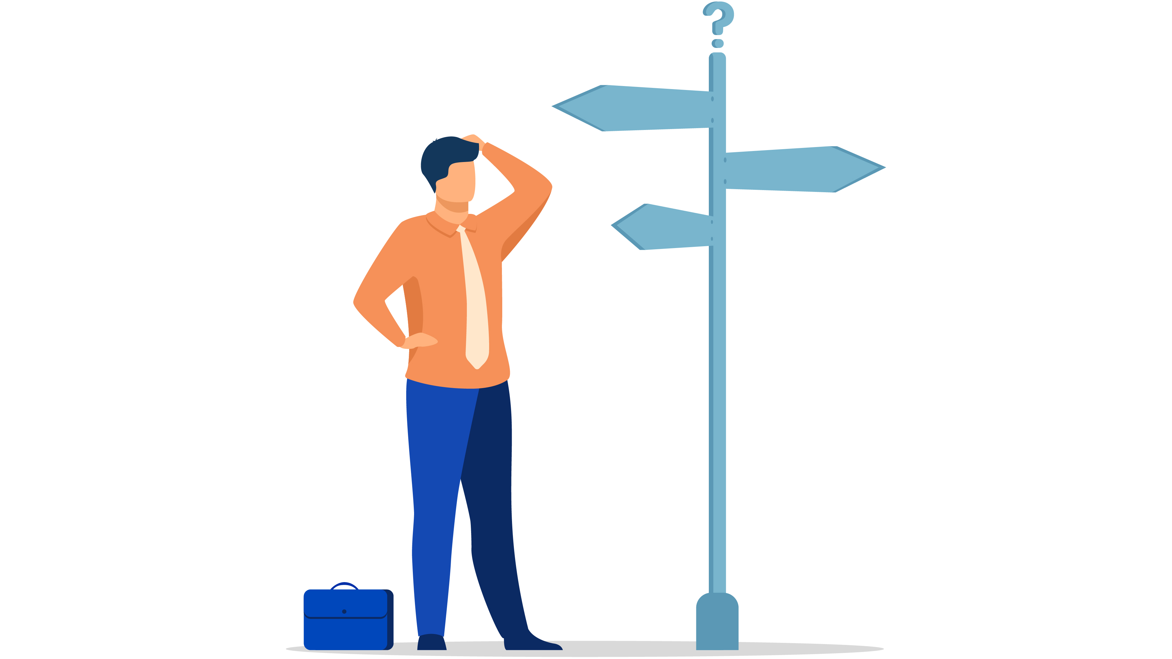 A simple illustration of a man with a signpost