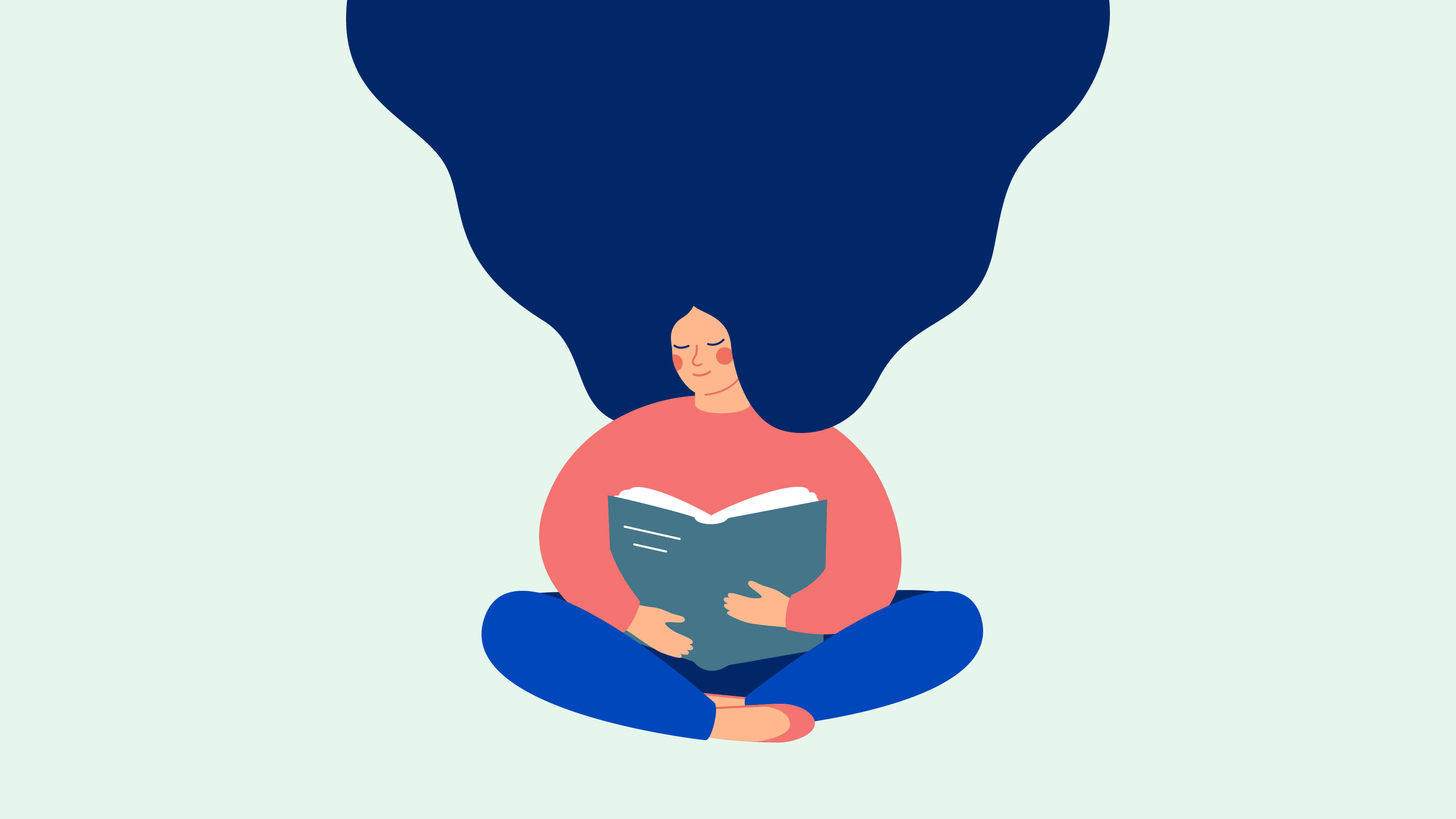An illustration of a woman reading a book 