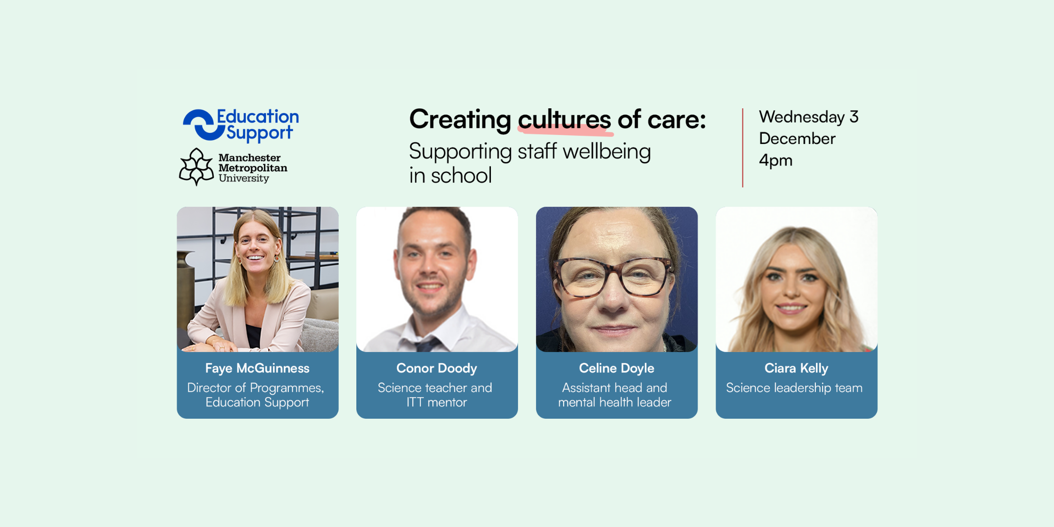 Creating cultures of care: supporting staff wellbeing in schools webinar 3 December 4pm 