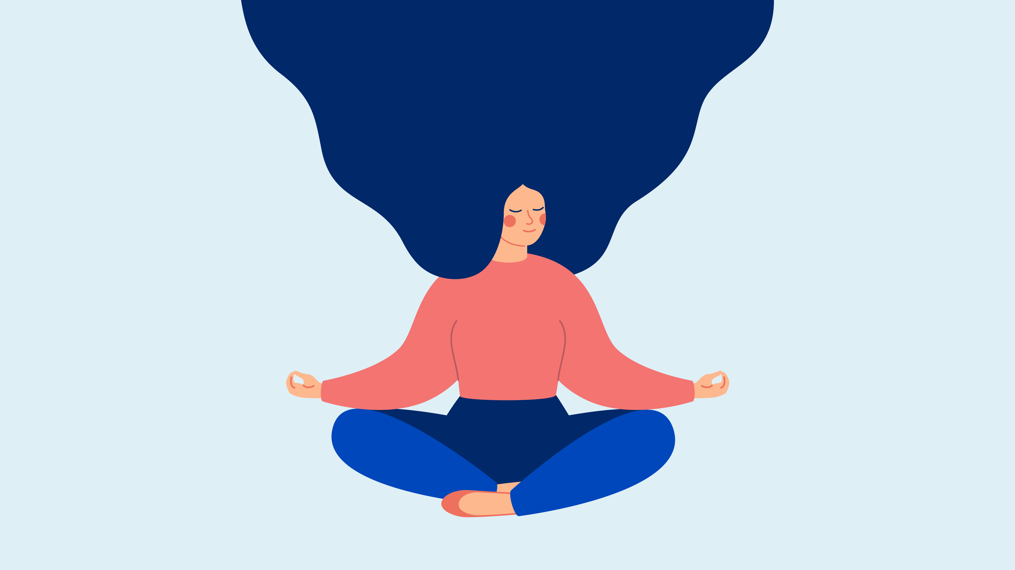 A simple illustration of a woman sitting in a yoga position, symbolising wellness